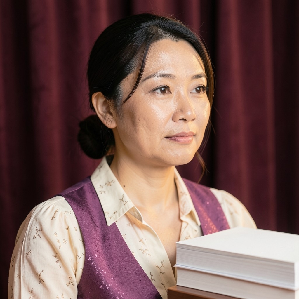 Portrait of Pimchanok Rattanakul beside stacks of note cards